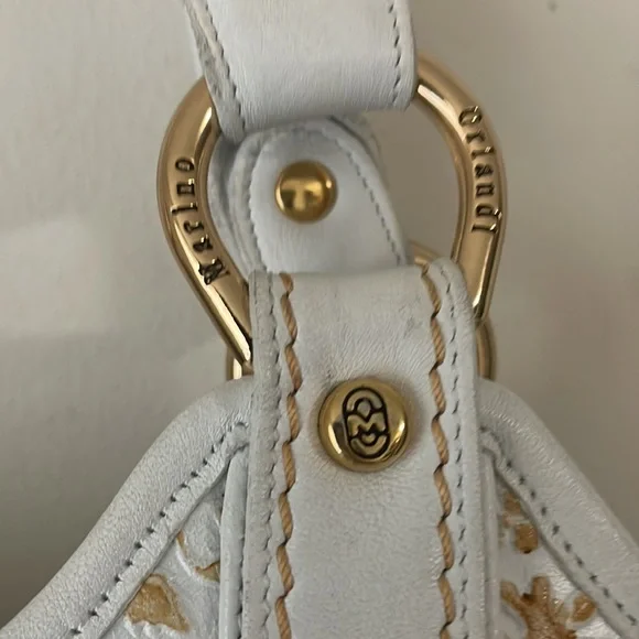 Marino Orlandi large imprinted white brown shoulder bag/ tote - Picture 4 of 16